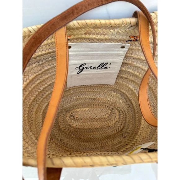 Vintage Giselle Open Top Natural Woven Straw Ribbon Beach Tote Market Bag 22x14 - Picture 7 of 9